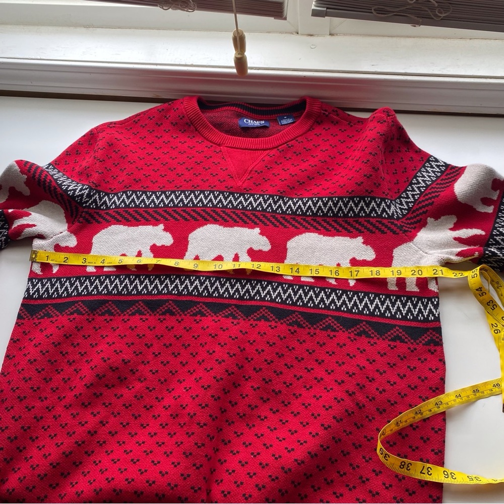 Chaps Polar Bear Fair Isle Sweater Men Medium Red Black White Crewneck Preppy - Picture 13 of 15